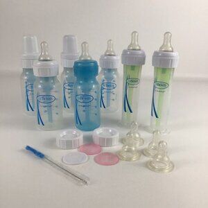 Dr. Brown's Baby 7 Bottle Lot Infant Feeding Anti Colic Nipples Lids Bundle
